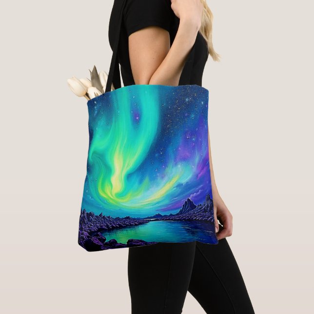 Aurora's Magical Night Sky Dance Design Tote Bag (Close Up)