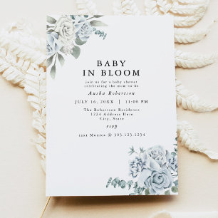 AUSHA Dusty Blue Boy Baby Shower Invitation