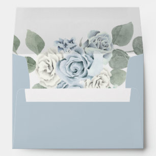 AUSHA Elegant Dusty Blue and White Floral Envelope
