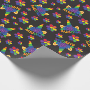 Ausome Autistic Unicorn Horn Floral Dark Black ASD Wrapping Paper