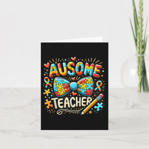 Ausome Teacher Autism Awareness Bow Puzzle Apparel Card