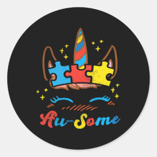 Ausome Unicorn Face Puzzle Autism Awareness Asl Gi Classic Round Sticker