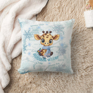 AUsome Winter Giraffe – Cute Autism Awareness Snow Cushion