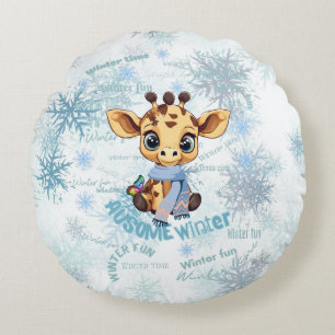 AUsome Winter Giraffe – Cute Autism Awareness Snow Round Cushion