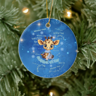 Ausome Winter – One of a Kind Snowflake Giraffe Ceramic Ornament