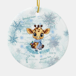 Ausome Winter – One of a Kind Snowflake Giraffe Ceramic Ornament