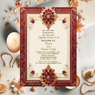 Auspicious Gold Ornate Floral Maroon Grand Indian Invitation