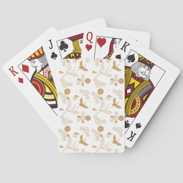 Auspicious golden Japanese crane pattern Playing Cards (Back)