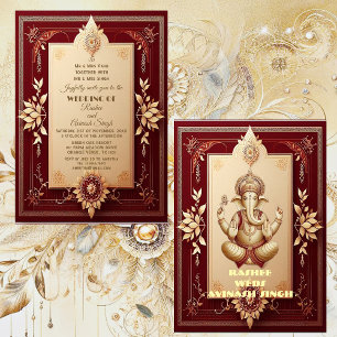 Auspicious Lord Ganesha Floral Maroon Grand Indian Invitation