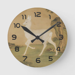 Auspicious Roe Deer Fine Art Round Clock