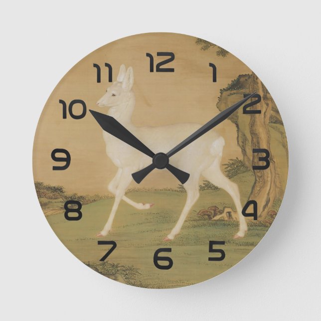 Auspicious Roe Deer Fine Art Round Clock (Front)