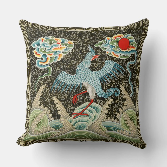 Auspicious Tide & Phoenix Rising Chinese Pattern Cushion (Front)