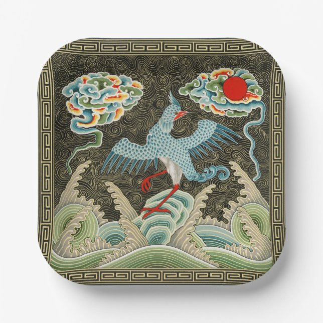 Auspicious Tide & Phoenix Rising Chinese Pattern Paper Plate (Front)
