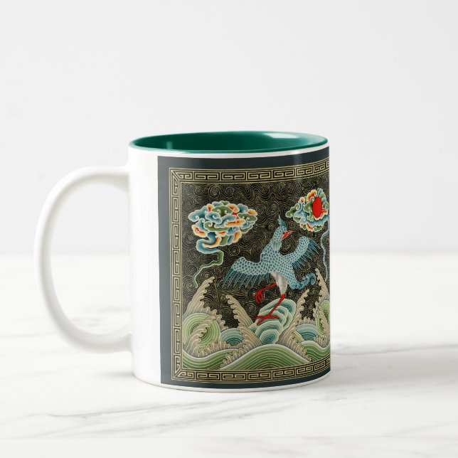 Auspicious Tide & Phoenix Rising Chinese Pattern Two-Tone Coffee Mug (Left)