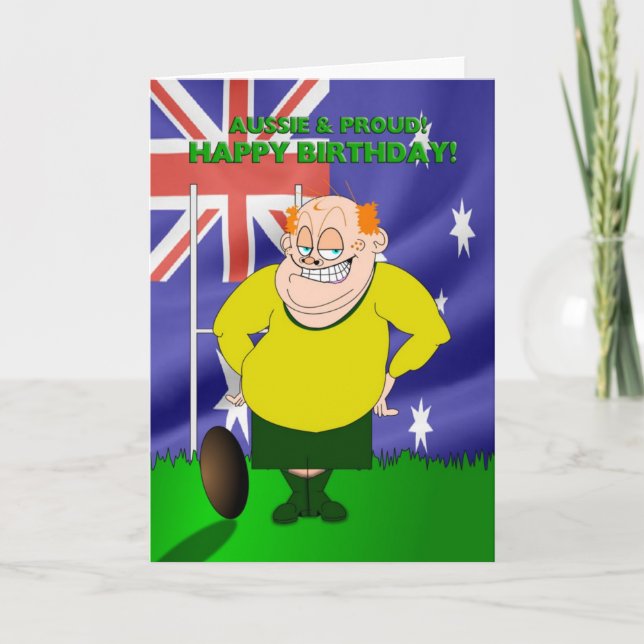 Aussie and Proud Rugby Birthday Card (Front)