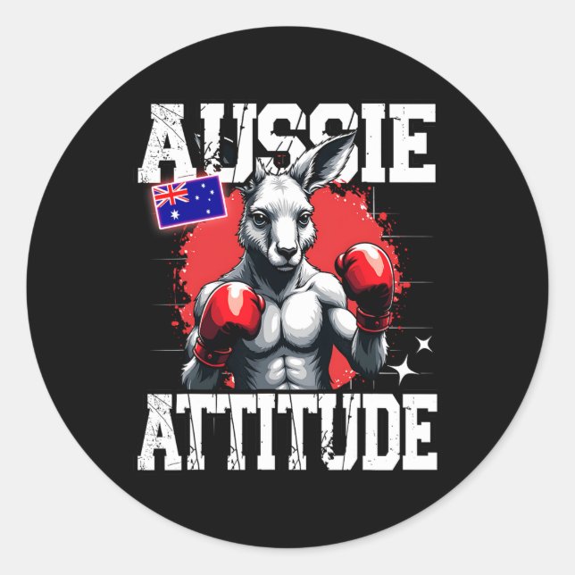 Aussie Attitude Funny Kangaroo Boxing Australia Bo Classic Round Sticker (Front)