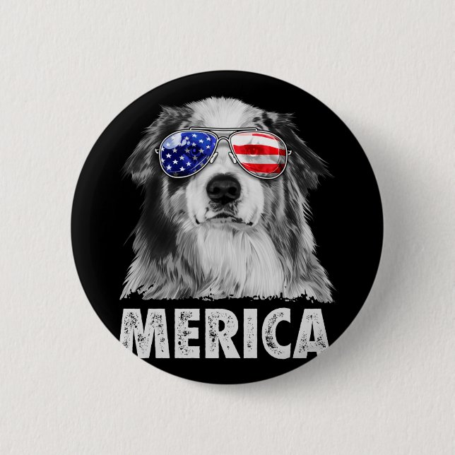 Aussie australian shepherd 4th of july merica 6 cm round badge (Front)