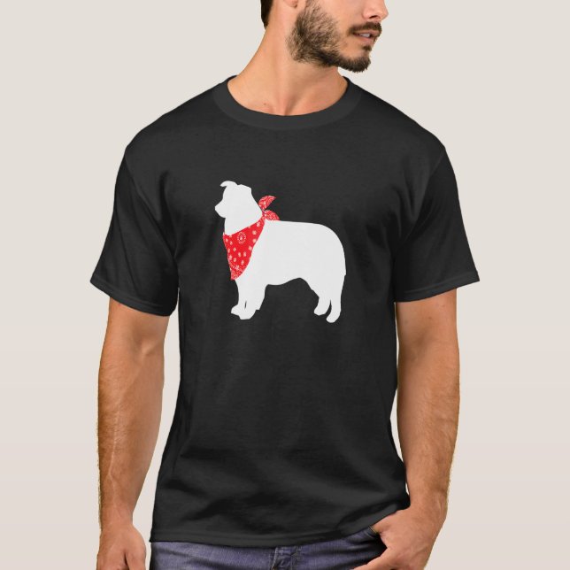 Aussie Australian Shepherd Dog Wearing Red Bandann T-Shirt (Front)