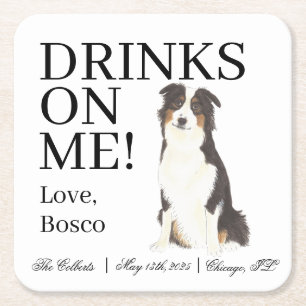 Aussie Australian Shepherd Wedding Square Paper Coaster