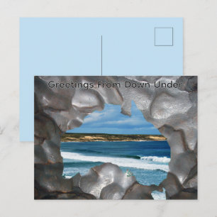 Aussie Beach View Through Aussie Map, Postcard