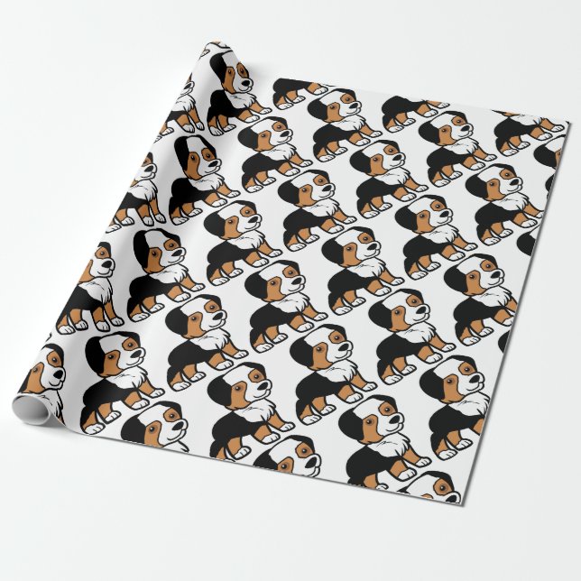 aussie black tri cartoon wrapping paper (Unrolled)