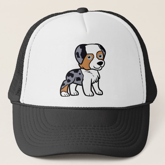 aussie blue merle cartoon trucker hat (Front)