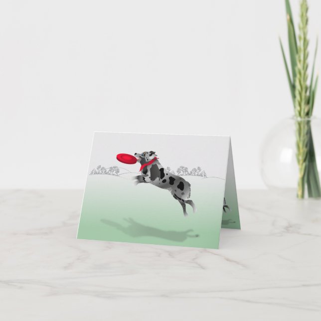 Aussie Catching Red Frisbee Thank You Card (Front)