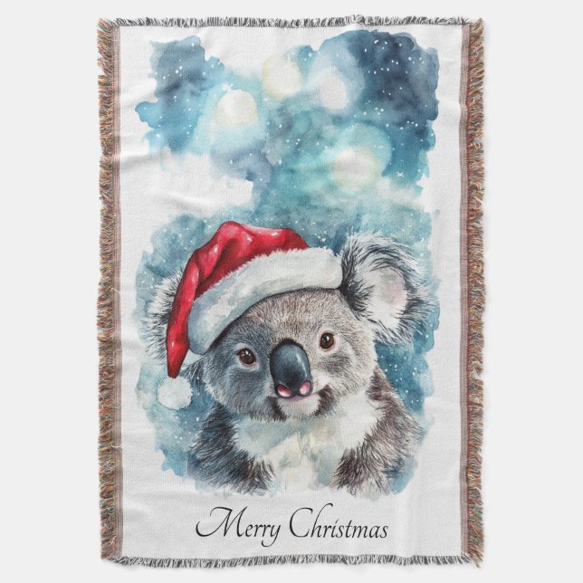 Aussie Christmas Cheer, Koala Bear custom Throw Blanket (Front Vertical)
