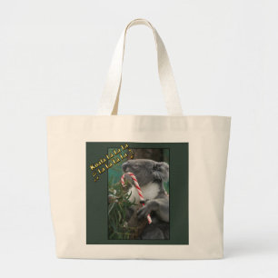 Aussie Christmas Koala with Candy Cane Large Tote Bag