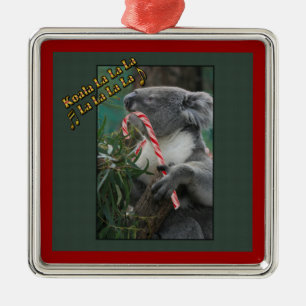 Aussie Christmas Koala with Candy Cane Metal Tree Decoration