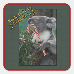 Aussie Christmas Koala with Candy Cane Square Sticker