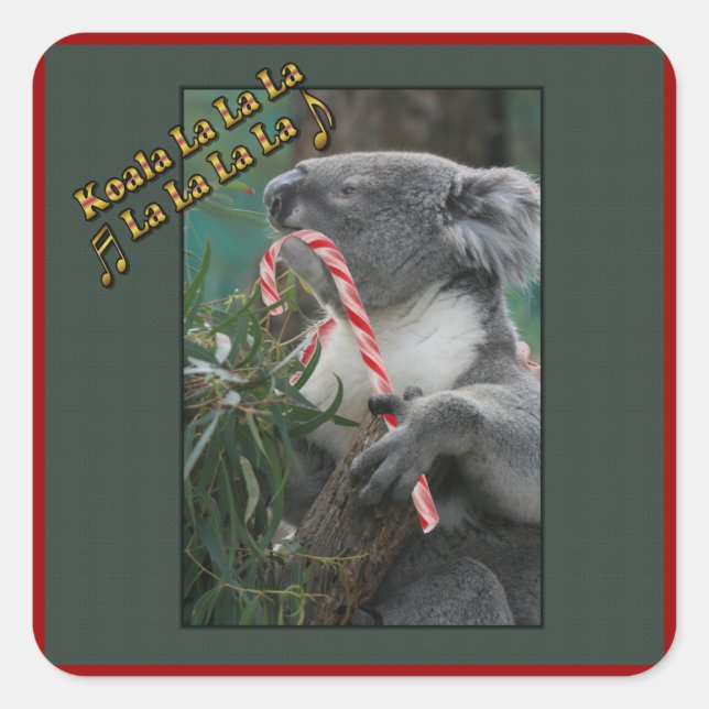 Aussie Christmas Koala with Candy Cane Square Sticker (Front)