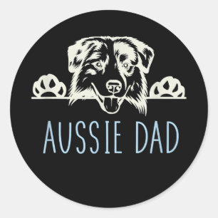 Aussie Dad with Australian Shepherd Dog  Classic Round Sticker