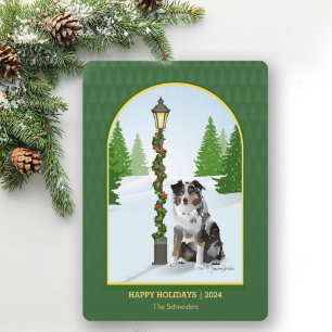 Aussie Dog Christmas Snow Lamp Post Holiday Card