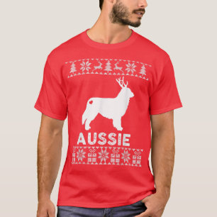 Aussie Dog Lover Christmas Reindeer Ugly Christmas T-Shirt