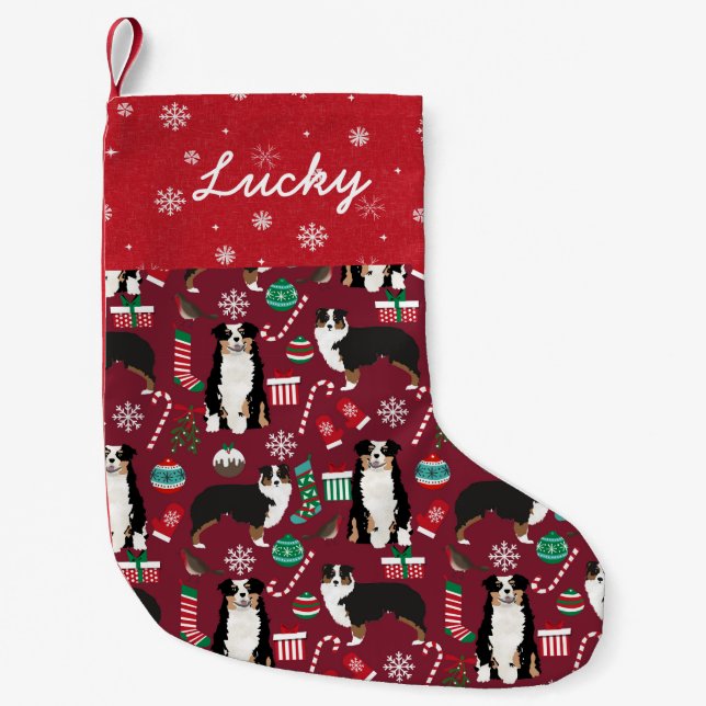 Aussie Dog Tricolored Name Stocking (Front)