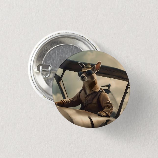 Aussie Kangaroo Pilot, 3 Cm Round Badge (Front & Back)