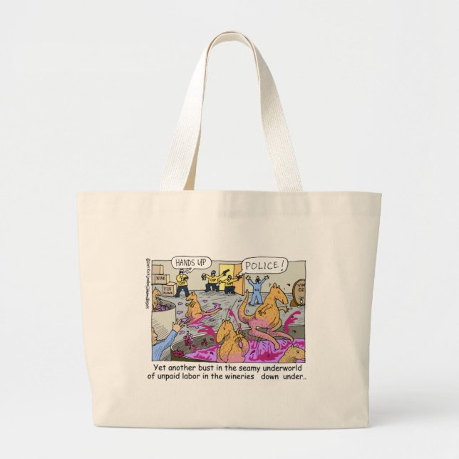 Aussie Kangaroo Wineries Funny Gifts & Tees Large Tote Bag (Front)