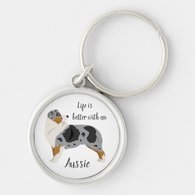 Aussie keychain. Australian Shepherd key ring. Blu Key Ring (Front)