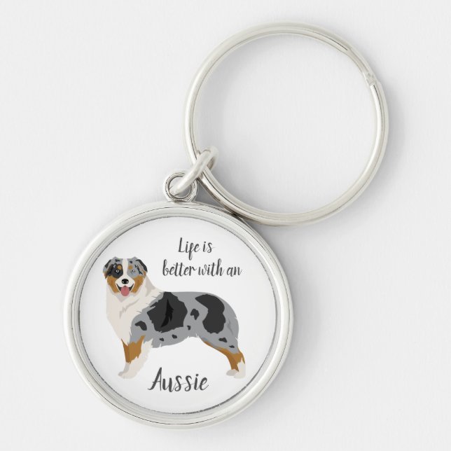 Aussie keychain. Australian Shepherd key ring. Blu Ring (Front)