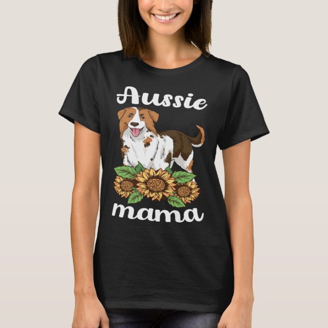 Aussie Mama Sunflower Australian Shepherd Women Mo T-Shirt (Front)