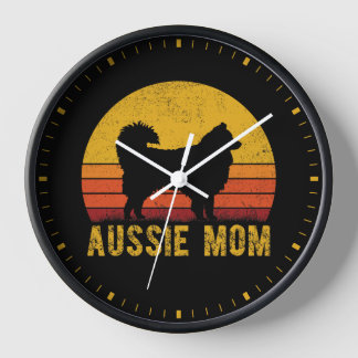 Aussie Mum Australian Shepherd Dog Mum Retro  Clock