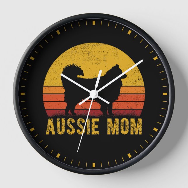 Aussie Mum Australian Shepherd Dog Mum Retro  Clock (Front)