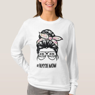 Aussie Mum Messy Bun hair glasses T-Shirt