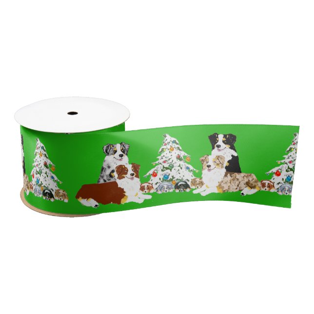 Aussie Pairs, Christmas Tree & Puppies Ribbon Satin Ribbon (Spool)