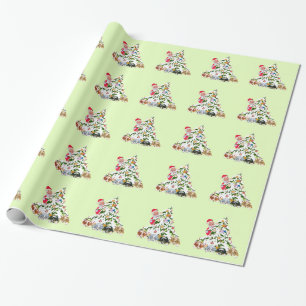 Aussie Pups under the tree w/Santa Wrapping Paper