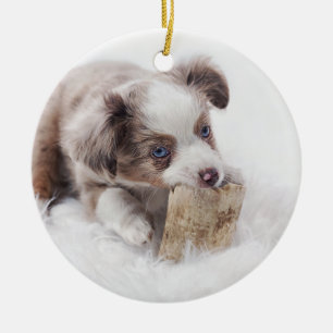 aussie red merle pup ceramic tree decoration