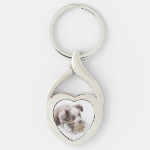 aussie red merle pup key ring