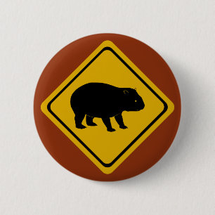 Aussie road sign wombat 6 cm round badge