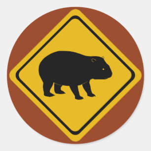 Aussie road sign wombat classic round sticker